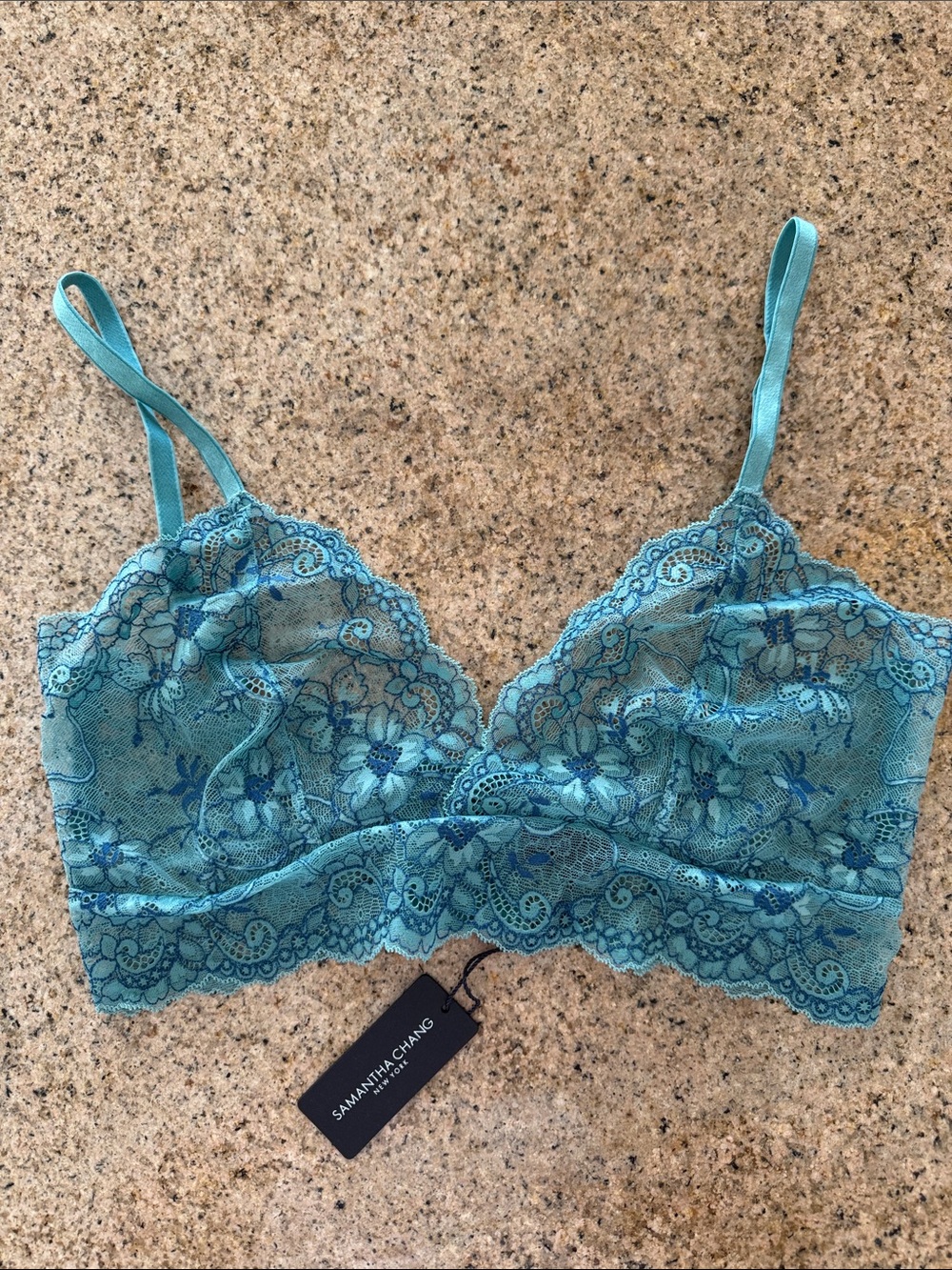 Samantha Chang Lagoon/Navy All Lace Amour Bra Bralette NWT in packaging size XL